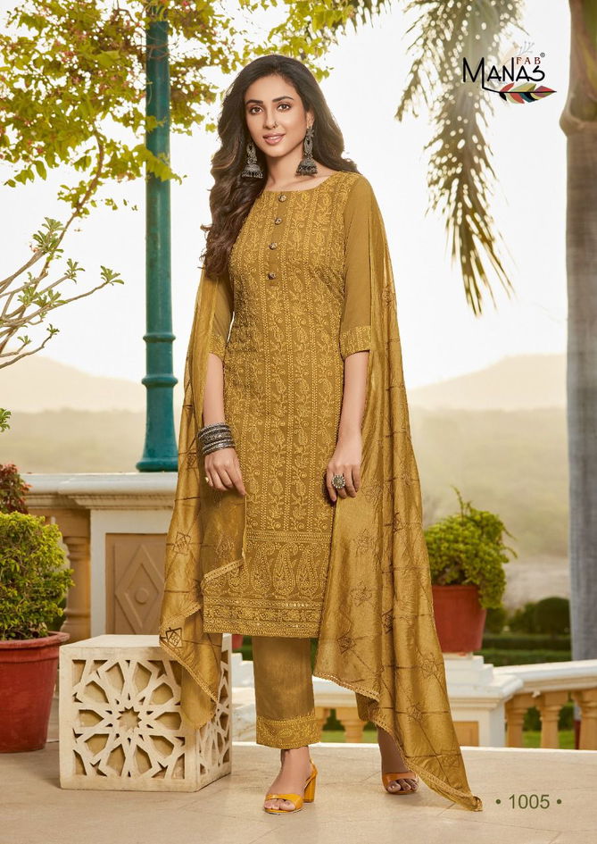 Manas Mango Schiffli Fancy Georgette Printed Ethnic Wear Ready Made Suit Collection